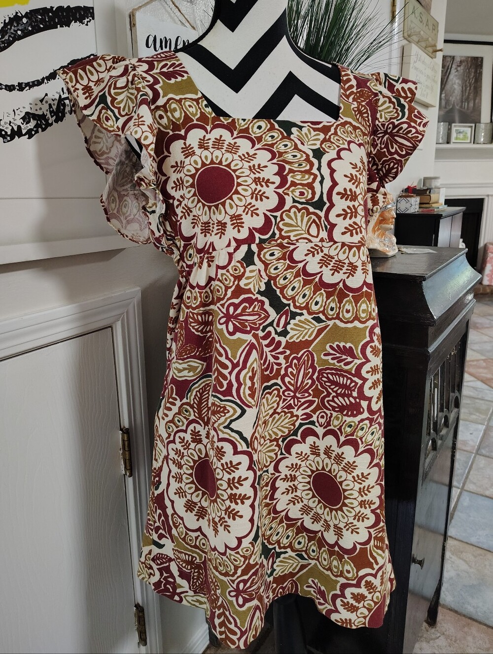 Faherty Hailee Cotton Dress Women's Small Flutter Sleeve Preppy Bohemian Retro